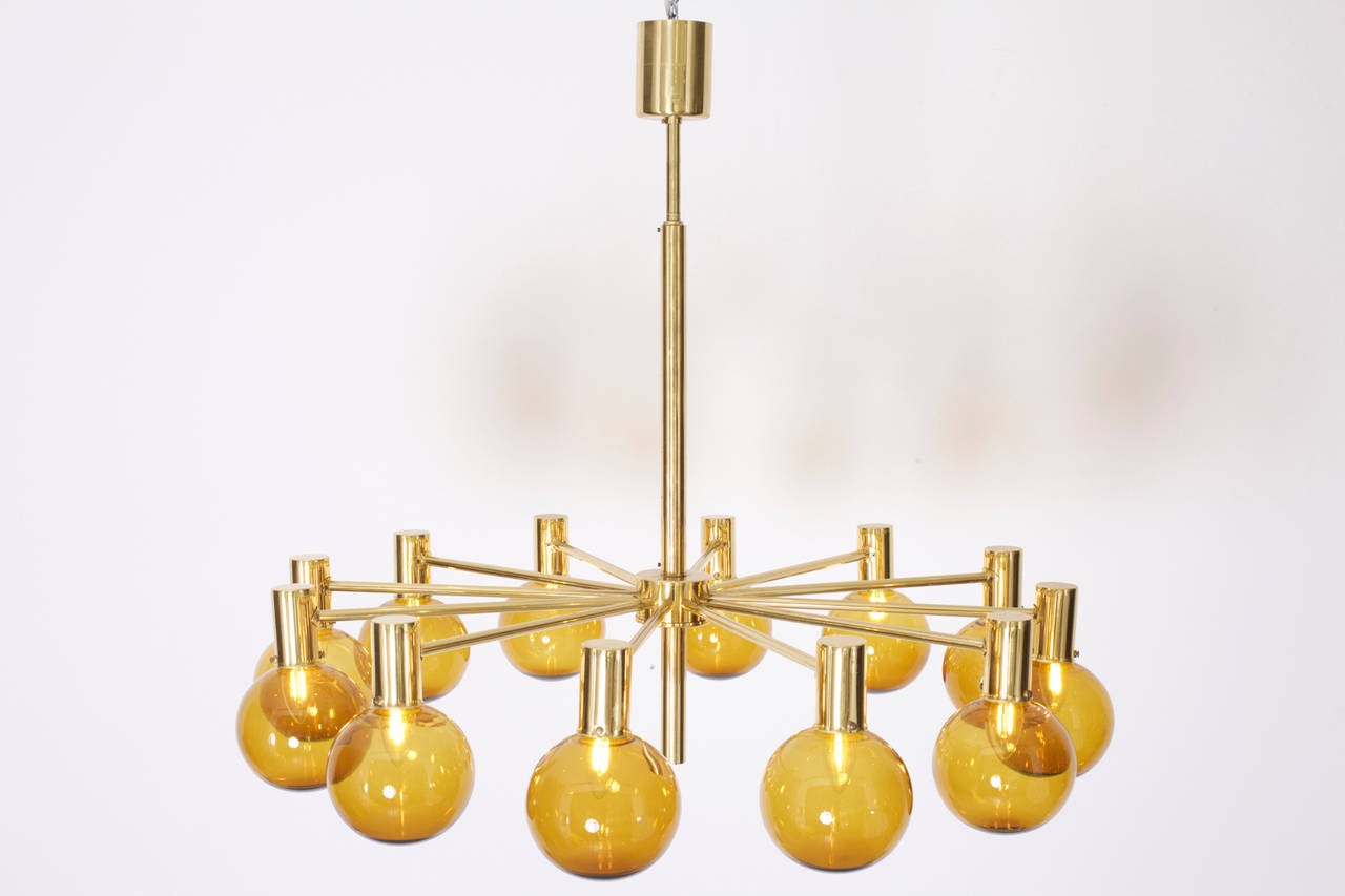 Huge Brass and Smoked Glass Bowls Chandeliers by HansAgne Jakobsson at