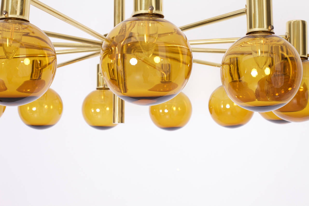 Swedish  Huge Brass and Smoked Glass Bowls Chandeliers by Hans-Agne Jakobsson