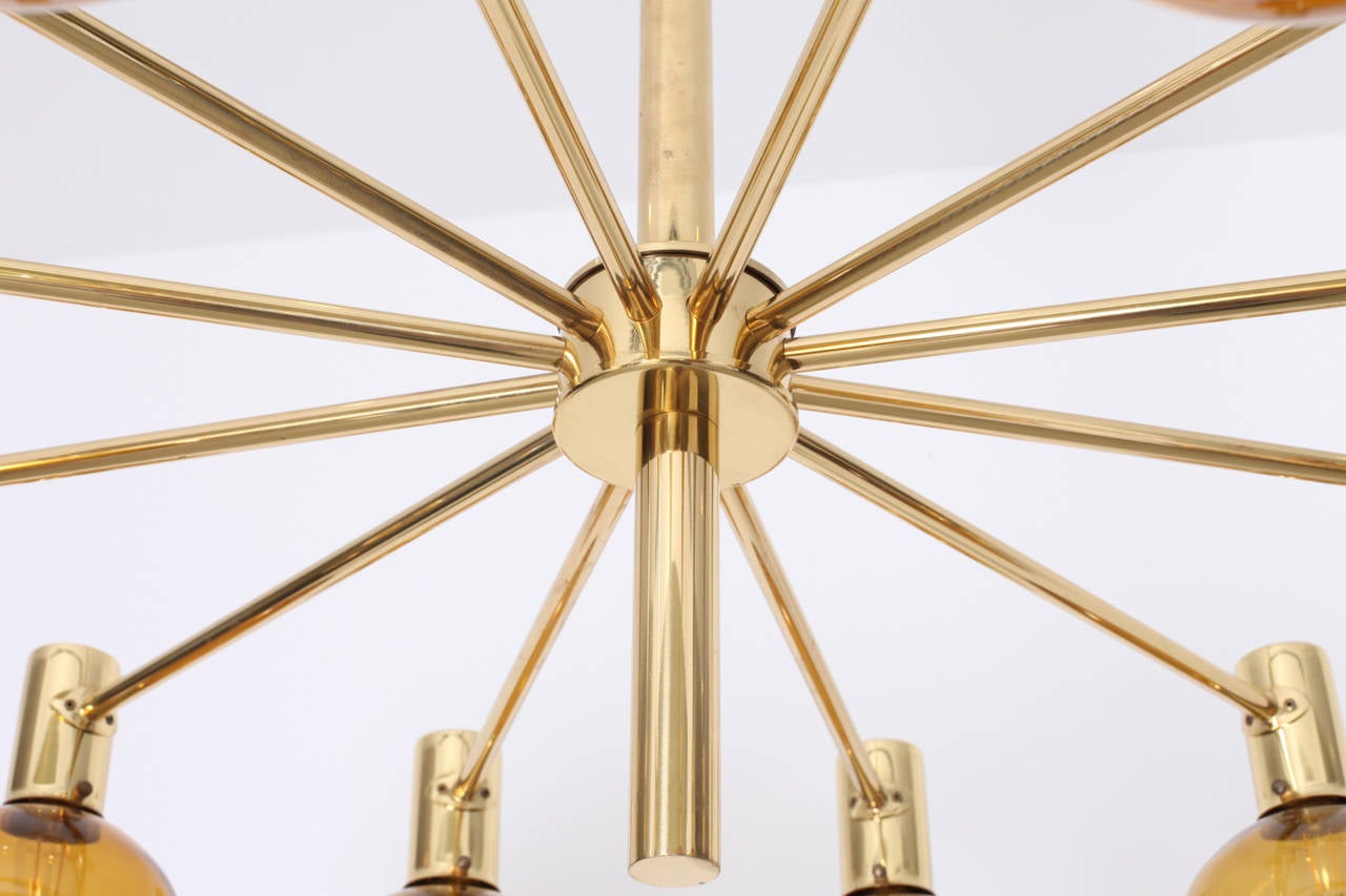 Mid-20th Century  Huge Brass and Smoked Glass Bowls Chandeliers by Hans-Agne Jakobsson