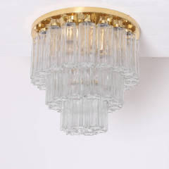 1 of 4 Glass and Brass Three-Tier Chandelier by Glashütte Limburg, Venini Style
