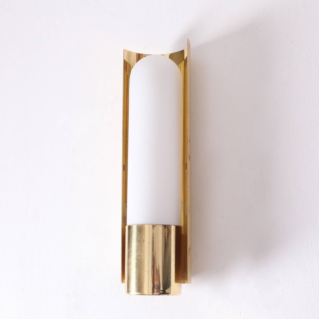 Hollywood Regency One of Three Brass and Glass Wall Lights Lamps or Sconces by Glashütte Limburg For Sale