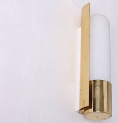 One of Three Brass and Glass Wall Lights Lamps or Sconces by Glashütte Limburg