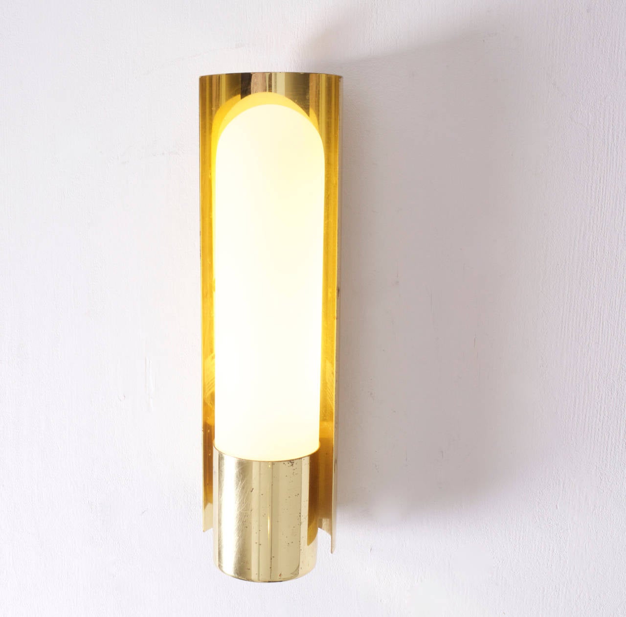 One of Three Brass and Glass Wall Lights Lamps or Sconces by Glashütte Limburg In Good Condition For Sale In Berlin, BE