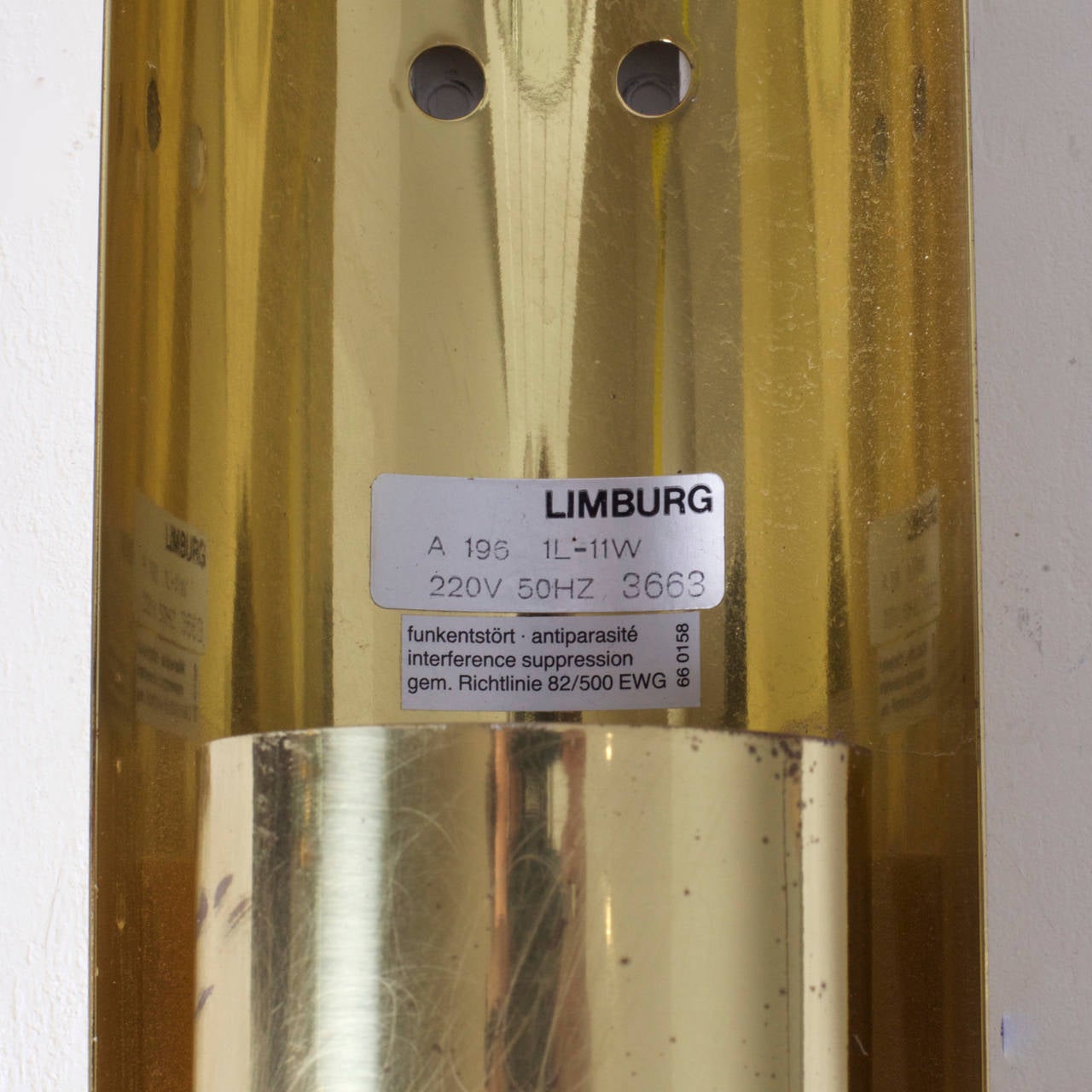 Late 20th Century One of Three Brass and Glass Wall Lights Lamps or Sconces by Glashütte Limburg For Sale
