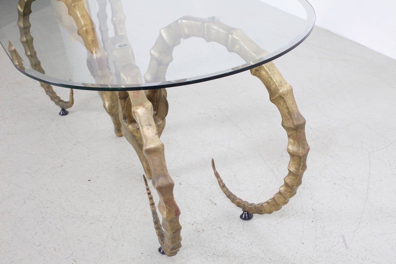 French Ibex or Ram's Head Brass Coffee Table in the Manner of Chervet