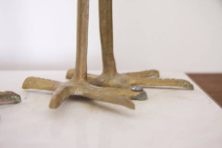 XL Large Pair of Hollywood Regency Brass Cranes on Marble Base In Good Condition In Berlin, BE
