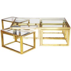 Maison Charles Brass Coffee Table with Four Nesting Tables