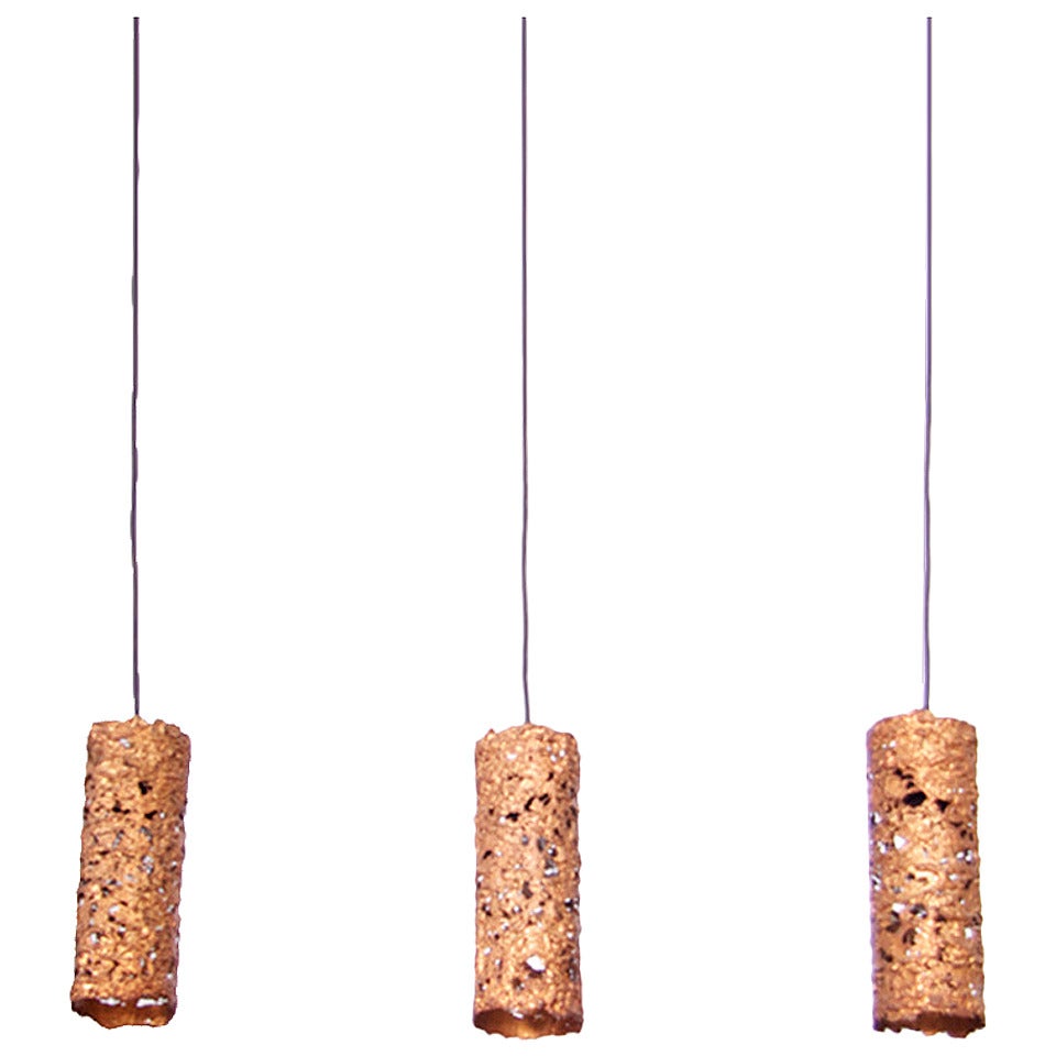 Set of Three Copper Brutalist Pendant Lamps For Sale