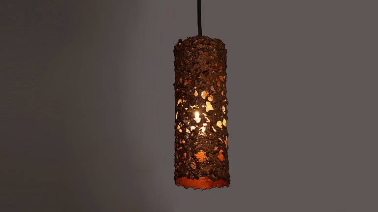 Set of Three Copper Brutalist Pendant Lamps For Sale 1