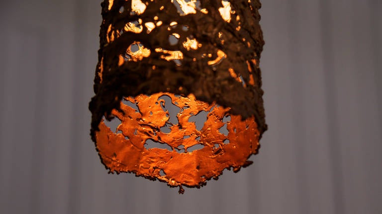 Set of Three Copper Brutalist Pendant Lamps For Sale 2