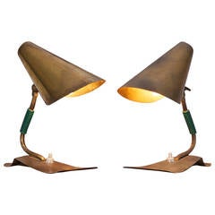 Pair of small italian 1950s mid-century modern brass table / wall Lamps
