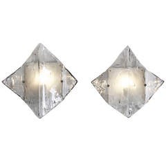 Set of Two Extra Large Mazzega Glass Wall Lamps