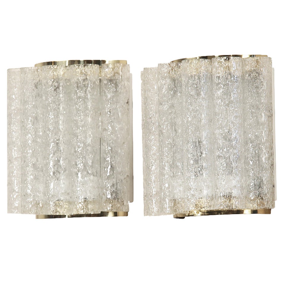Wonderful Pair of Doria Wall Lamps in Brass and Glass