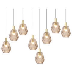Large Quantity of Brass and Smoked Glass Pendant Lamps by Limburg Glashütte