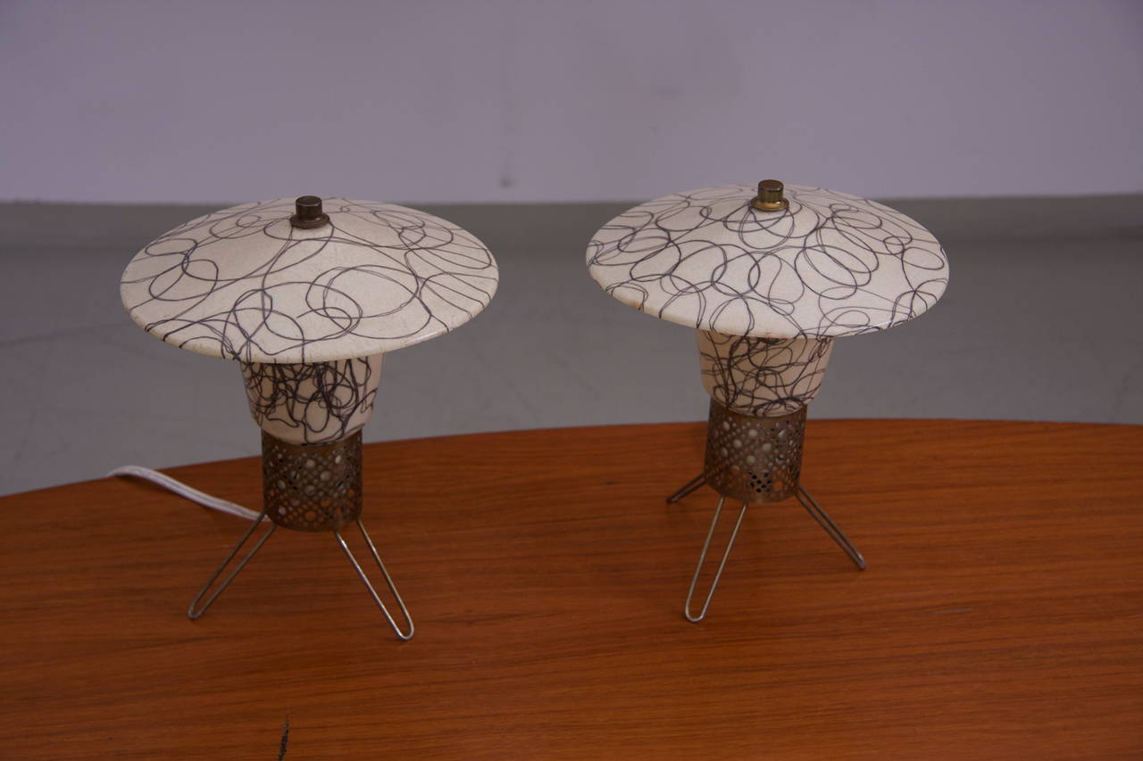 American 1950s Brass Hairpin and Fiberglass Table Lamps, USA