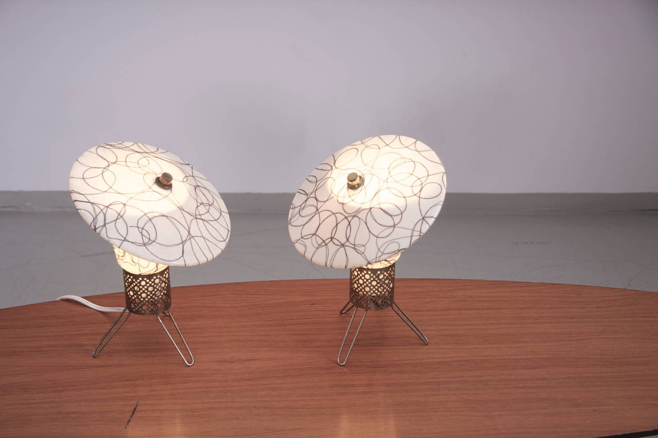 1950s Brass Hairpin and Fiberglass Table Lamps, USA 1