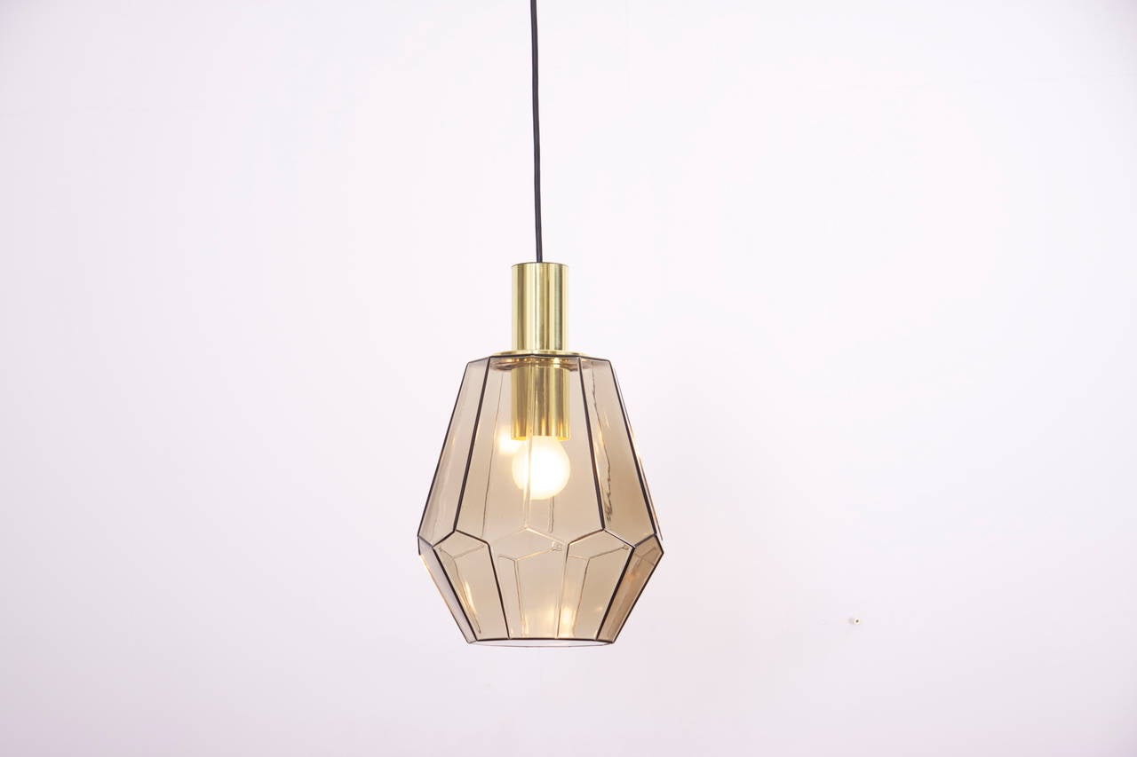 Large Quantity of Brass and Smoked Glass Pendant Lamps by Limburg Glashütte In Excellent Condition In Berlin, BE