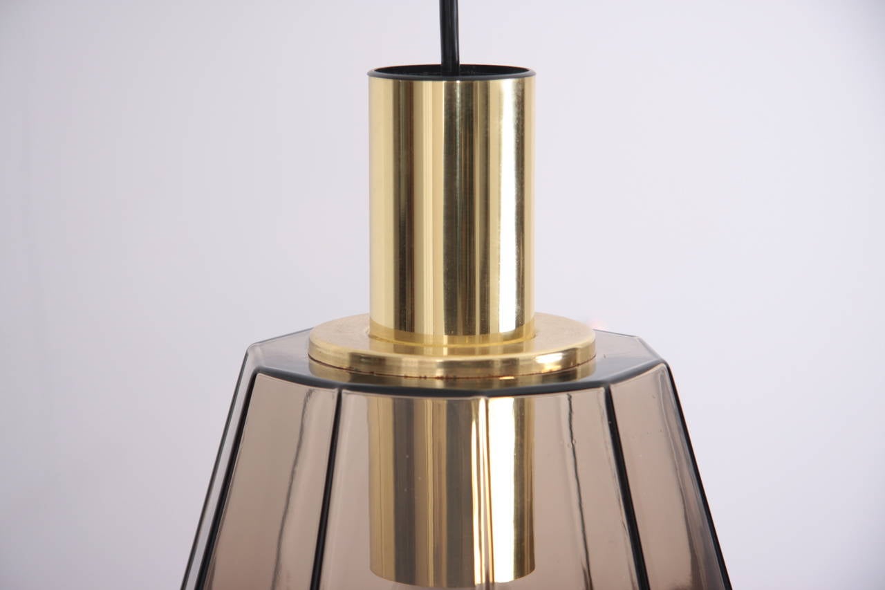 Large Quantity of Brass and Smoked Glass Pendant Lamps by Limburg Glashütte 2