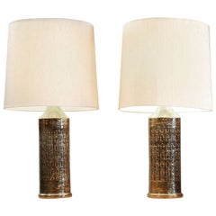 High End Pair of Large Bergboms Gilded Ceramic Table Lamps, Sweden