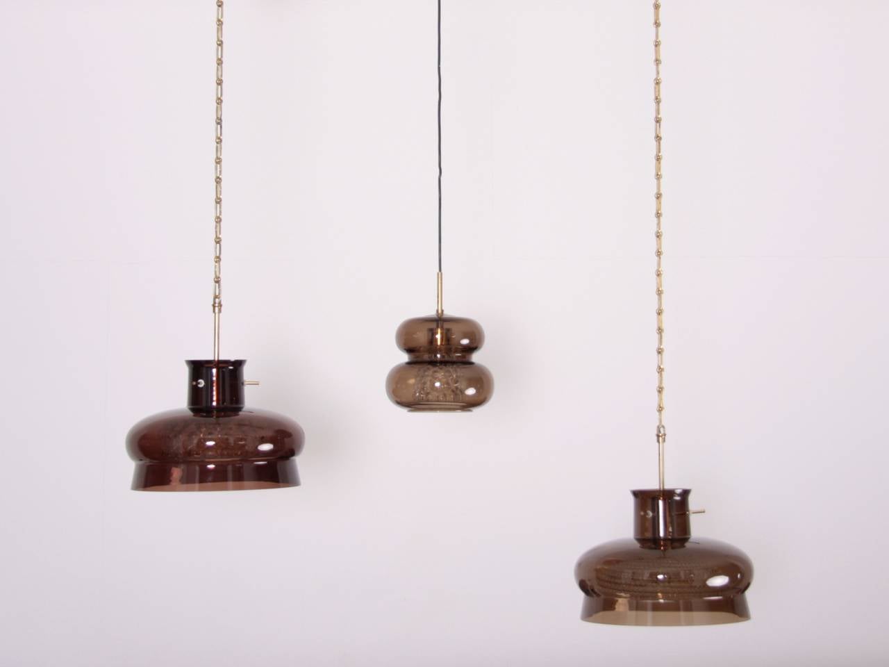 Mid-Century Modern Pendant by Carl Fagerlund for Orrefors in Brown and Bubble Glass Piece