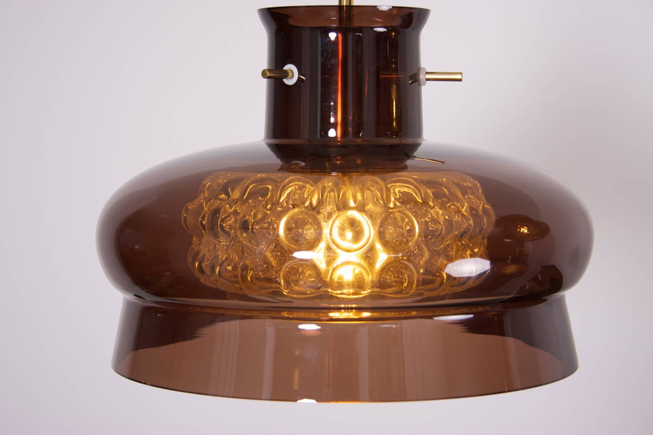 Swedish Pendant by Carl Fagerlund for Orrefors in Brown and Bubble Glass Piece