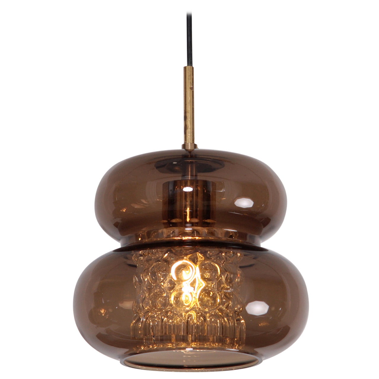 Pendant by Carl Fagerlund for Orrefors in Brown and Bubble Glass Piece