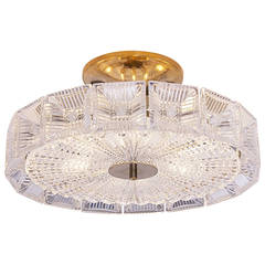 Vintage Carl Fagerlund for Orrefors Crystal Disc Flush Mount Lamp