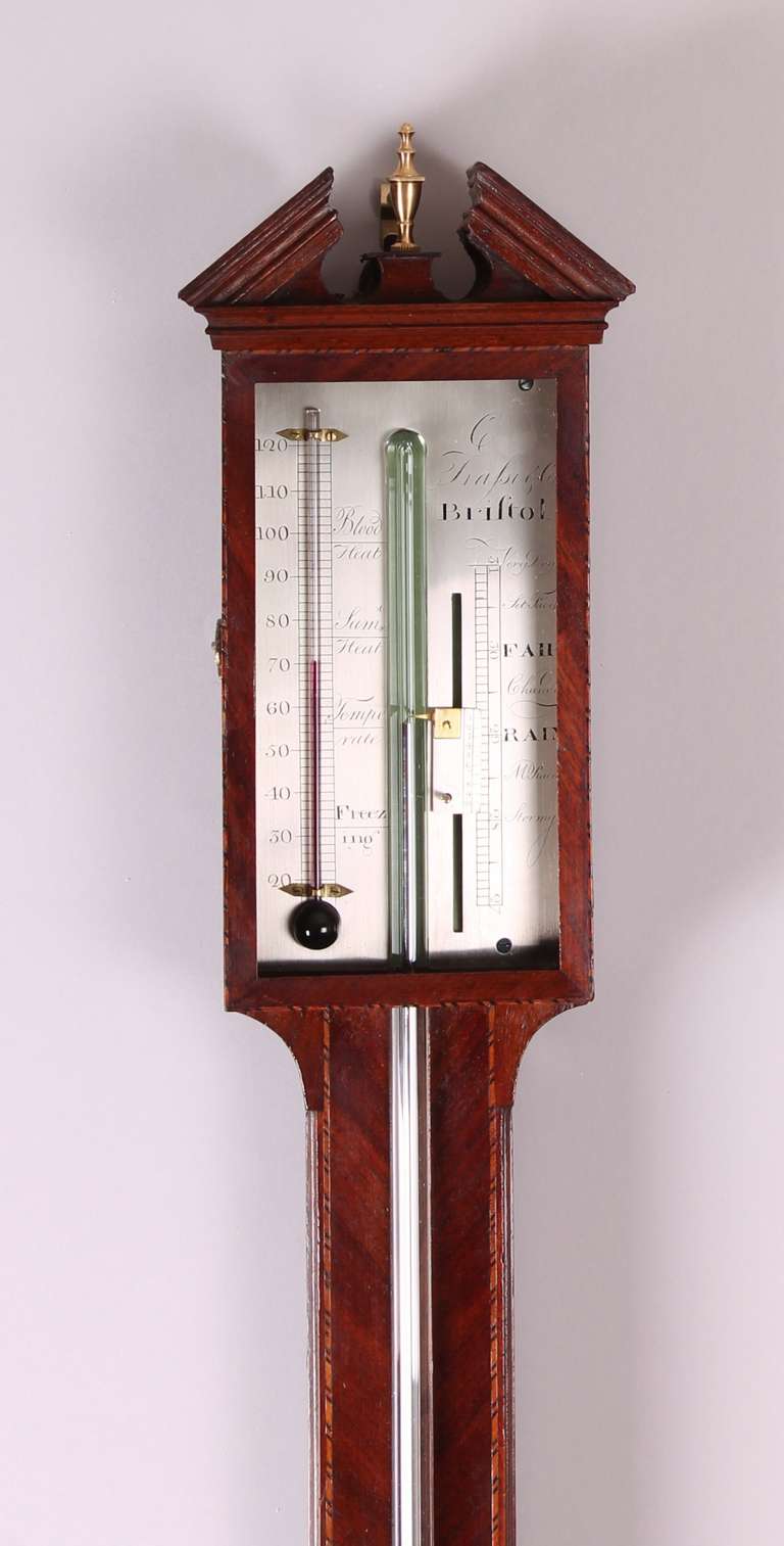 George III Mahogany Stick Barometer by C Trassi & Co, Bristol In Excellent Condition In Cambridge, GB