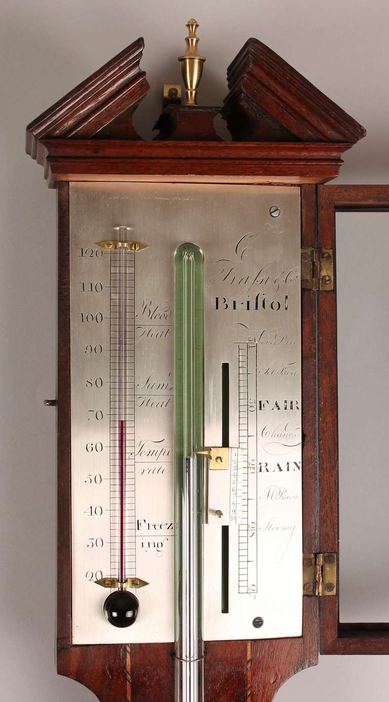 19th Century George III Mahogany Stick Barometer by C Trassi & Co, Bristol