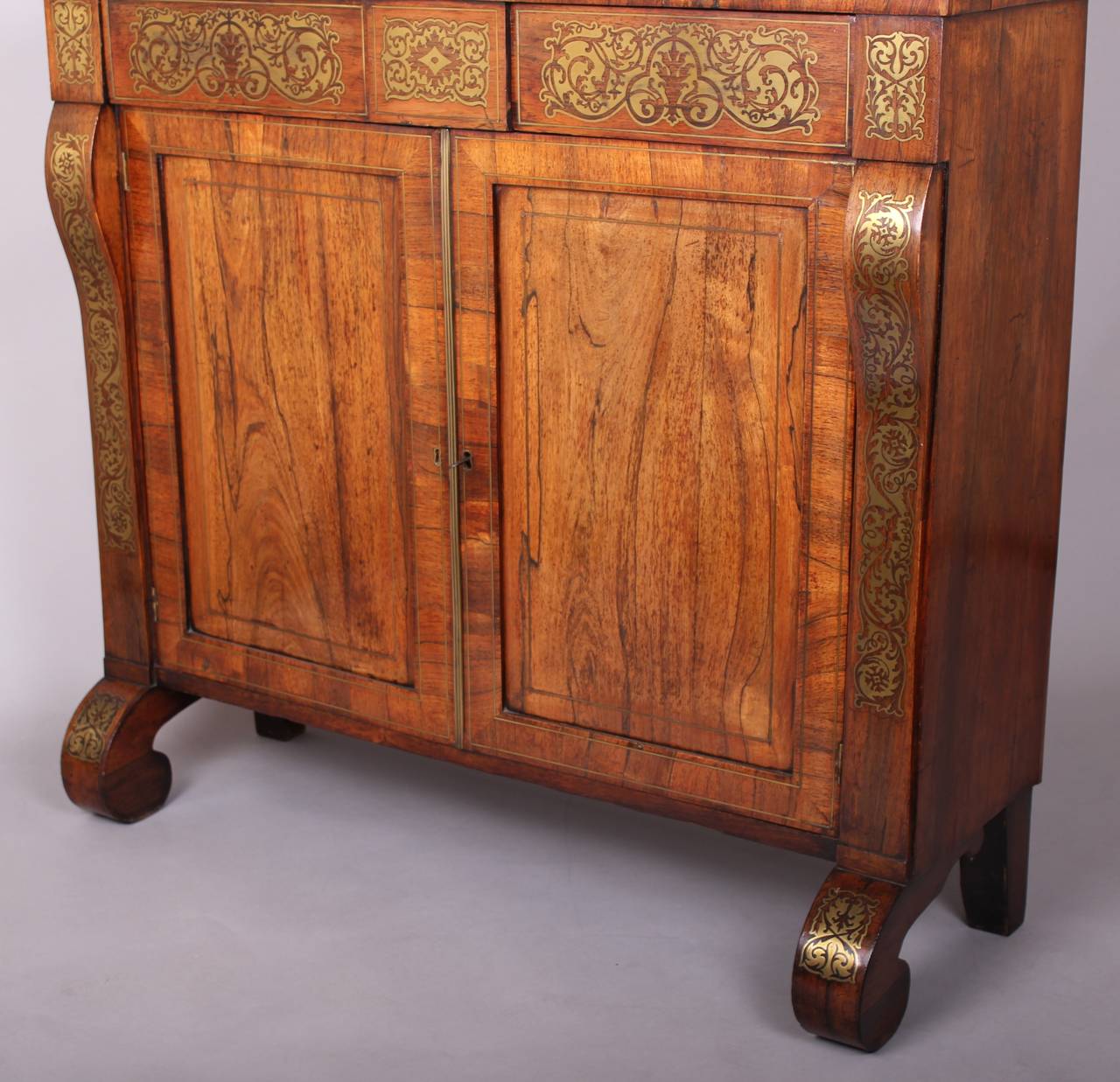 Regency Period Rosewood and Brass Inlaid Chiffonier