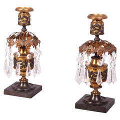 Antique Pair of Regency Bronze and Ormolu Candlesticks