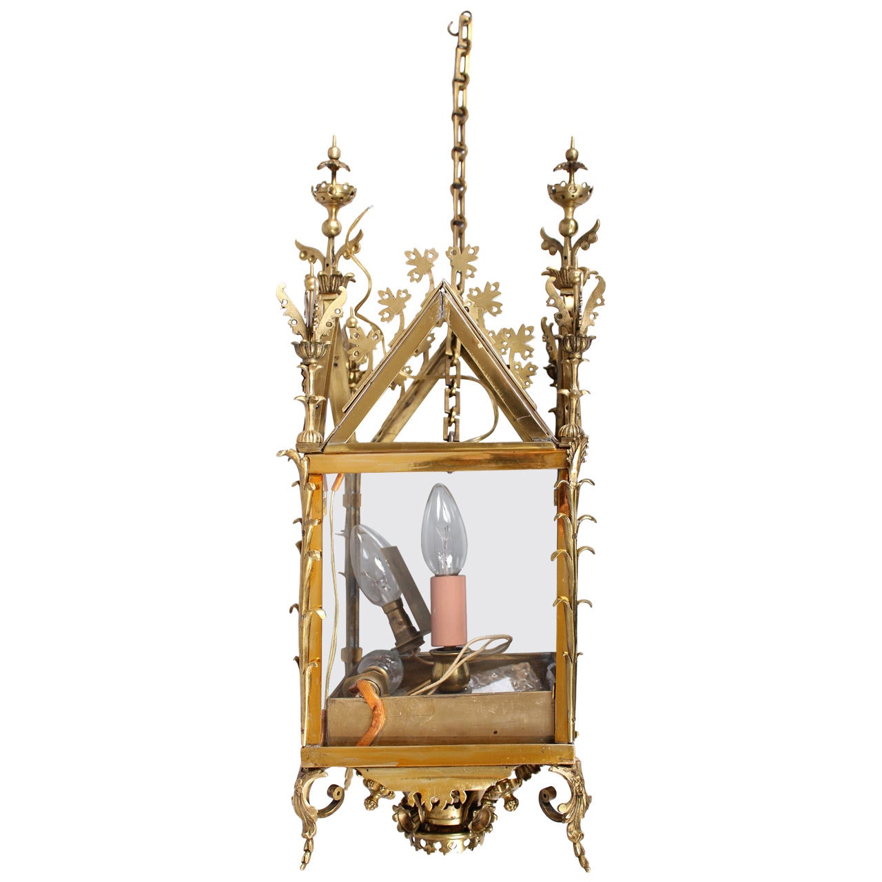 Decorative lacquered-brass hall-lantern in the Gothic style;  possibly Edwardian