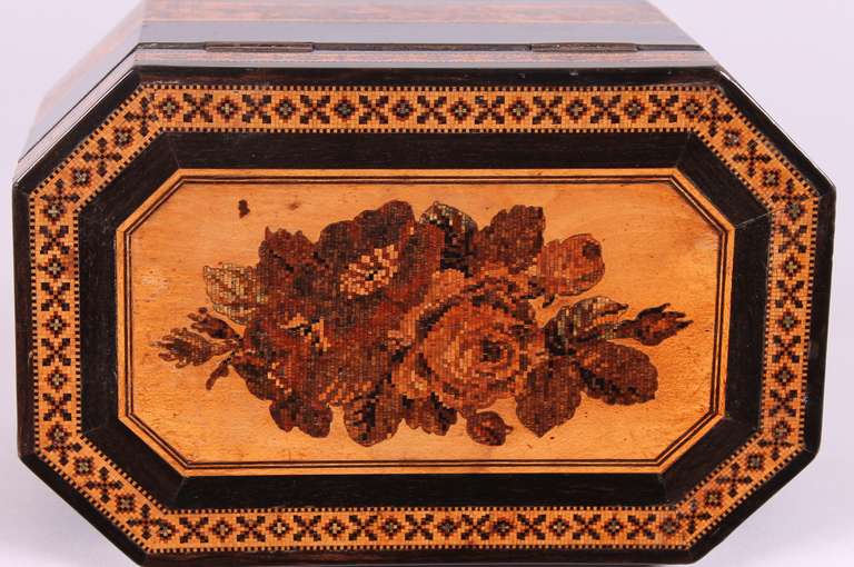 Early Victorian Tunbridge Ware, Octagonal Double Tea Caddy