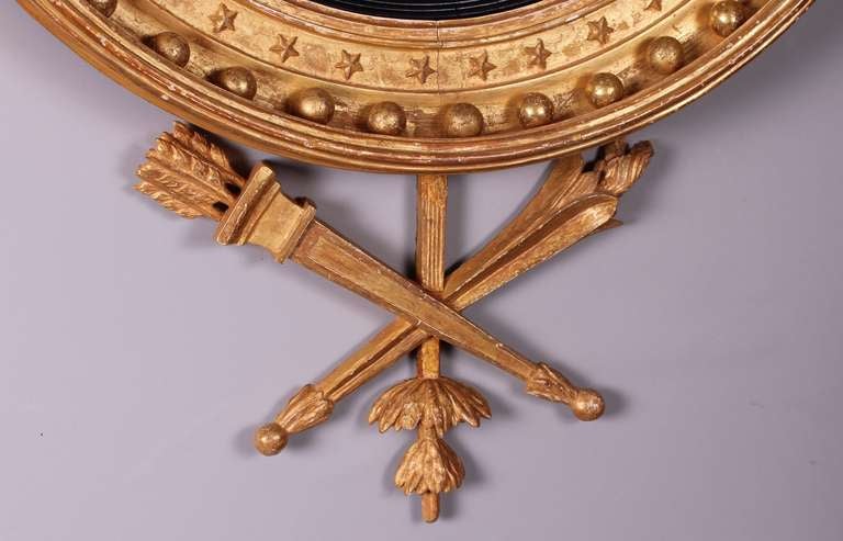 Regency Period Carved and Gilded Convex Mirror In Excellent Condition For Sale In Cambridge, GB