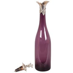 Antique Victorian Silver-Mounted Amethyst Glass Bottle Shaped Decanter and Stopper