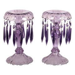 Pair of Early Victorian Cut-Glass Lustred Candlesticks