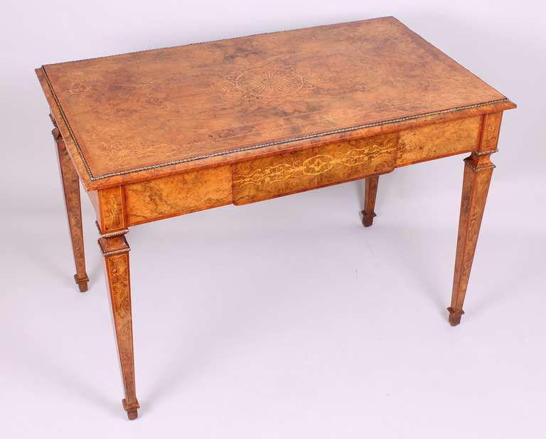 English High quality mid 19th century burr walnut centre-table in the French manner For Sale