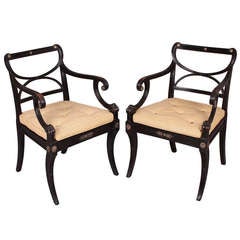 Pair of Regency Ebonised Beech Arm Chairs