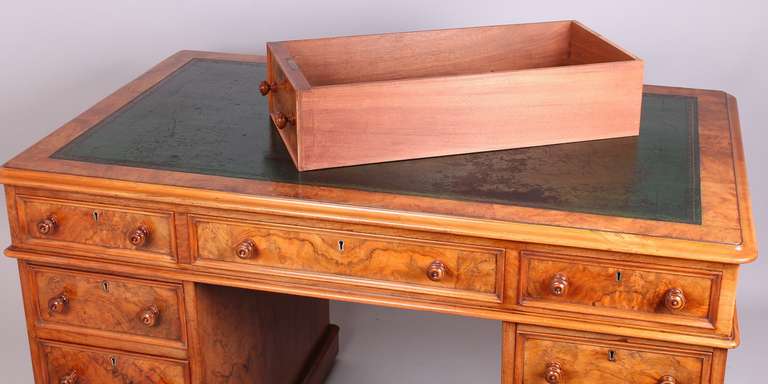 English High Quality Figured Walnut Kneehole Desk