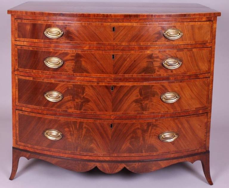 George III Period Mahogany Bow-Fronted Chest of Drawers