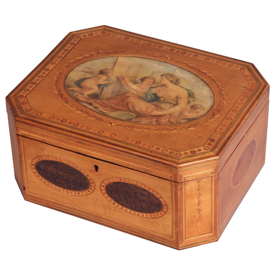 Fine George III period and satinwood and marquetry jewellery box