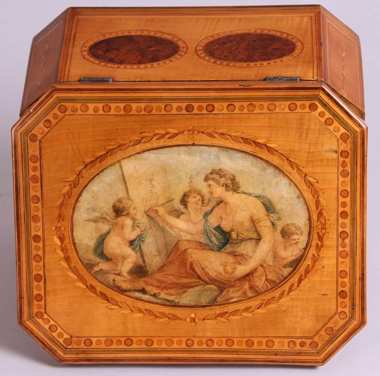 English Fine George III period and satinwood and marquetry jewellery box