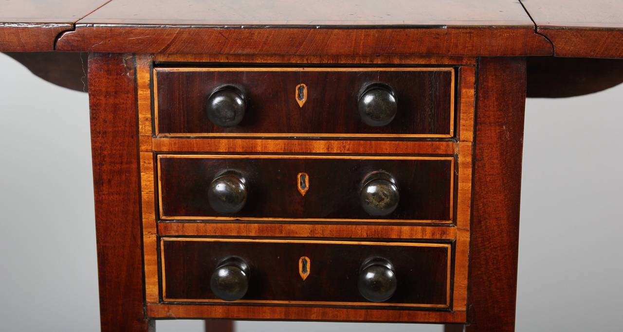 George III Period Mahogany and Satinwood Banded Miniature Pembroke Work Table