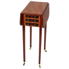 George III Period Mahogany and Satinwood Banded Miniature Pembroke Work Table