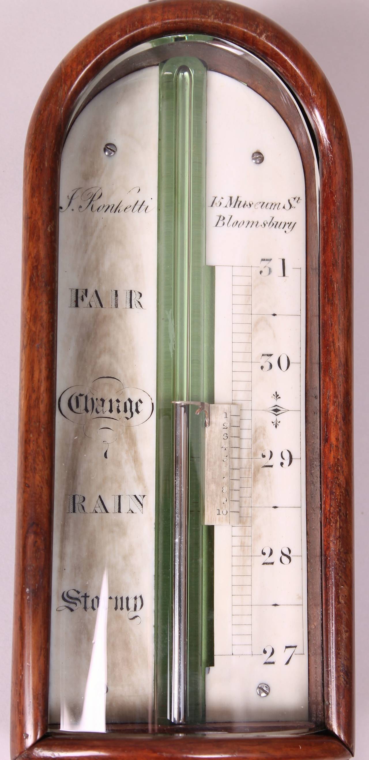 Fine early 19th century stick barometer by J Ronketti In Good Condition In Cambridge, GB
