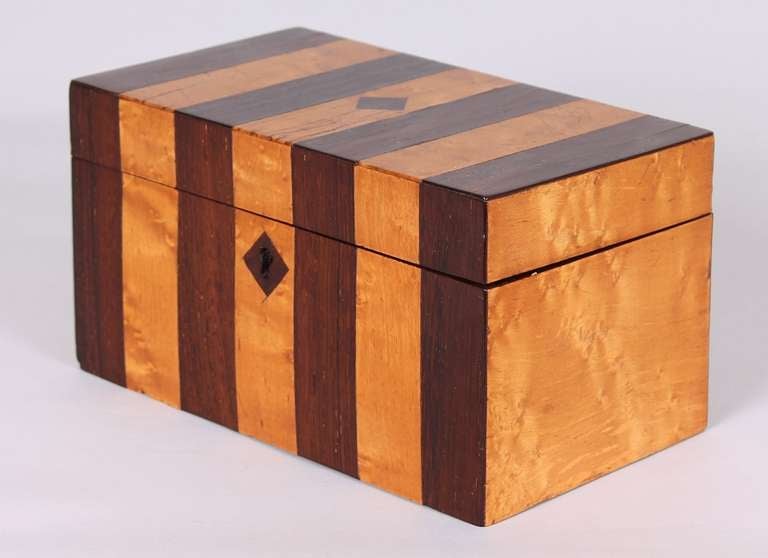 English Early Victorian Bird's-Eye Maple and Rosewood Striped Double Tea-Caddy