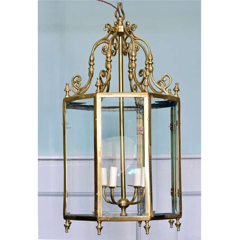 A Georgian style cast brass octagonal hall lantern, mid-twentieth century. Re-wired and PAT tested.