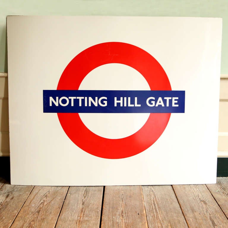 An enamel London Underground station sign, 'Notting Hill Gate'.

Available to view at Brunswick House, London.