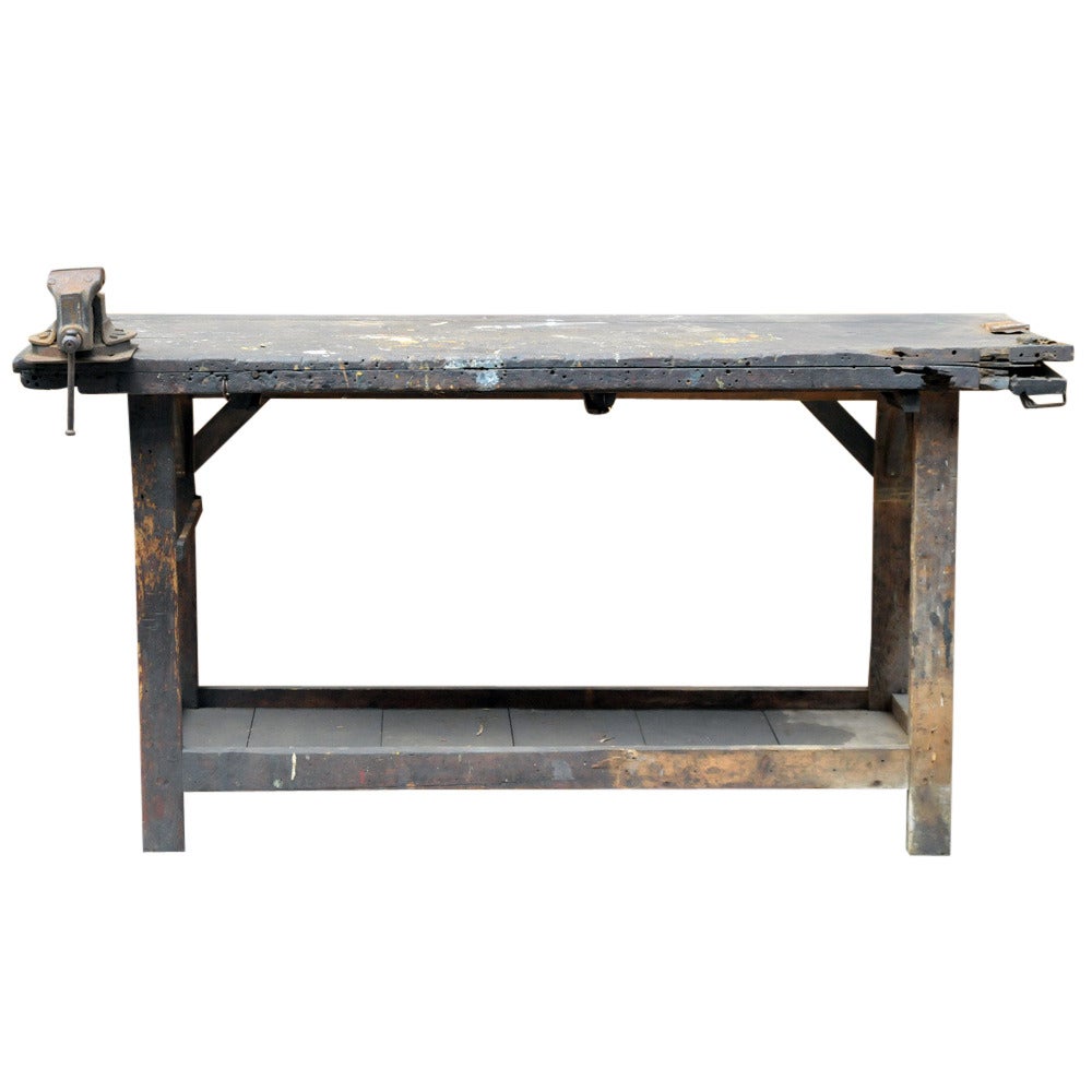Early 20th Century Pine Workbench with Vice
