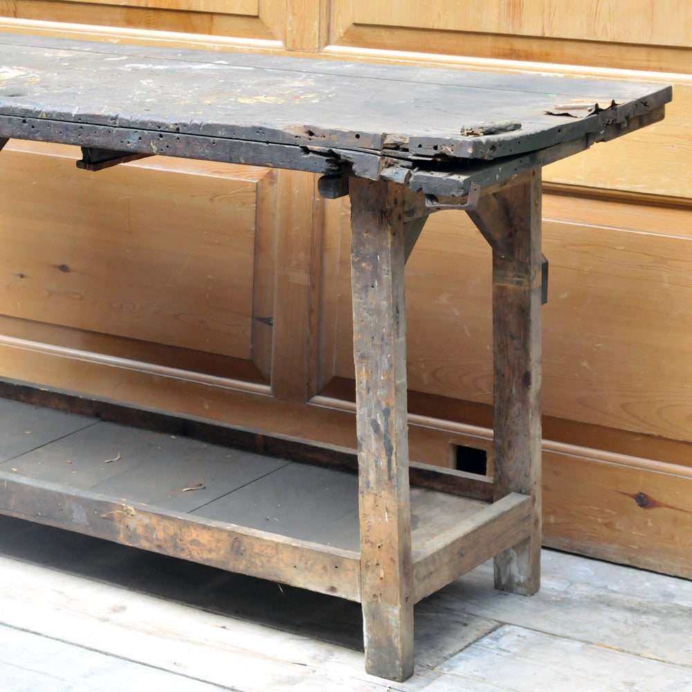 Oiled Early 20th Century Pine Workbench with Vice